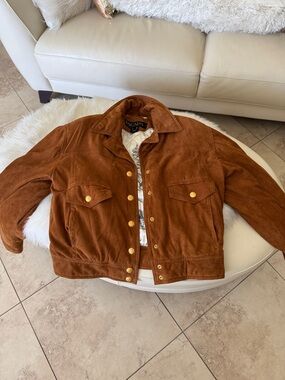 Escada Rust Brown Suede Button Jacket with Gold Buttons